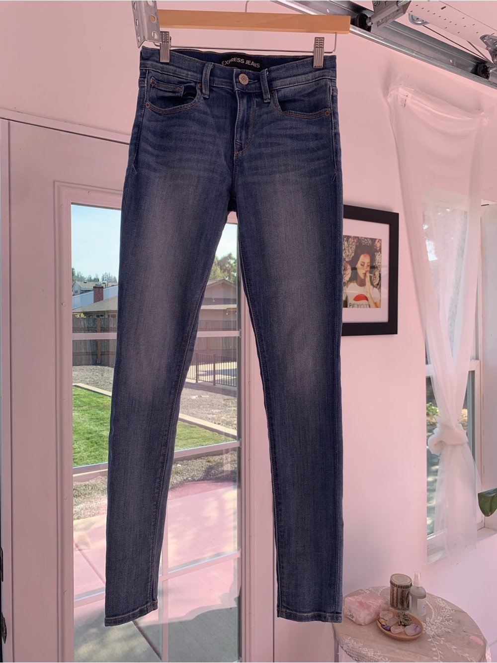 Express Mid-Rise Dark Wash Skinny Jeans - Dark Blue